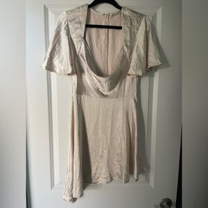 Elegant Cream Mini Dress with Draped Neckline
